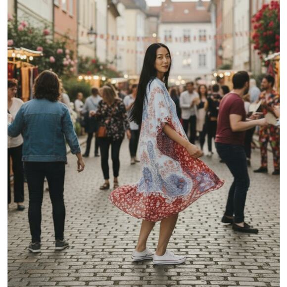 Altar'd State Multi Color Bohemian Midi Kimono OS - Picture 2 of 12